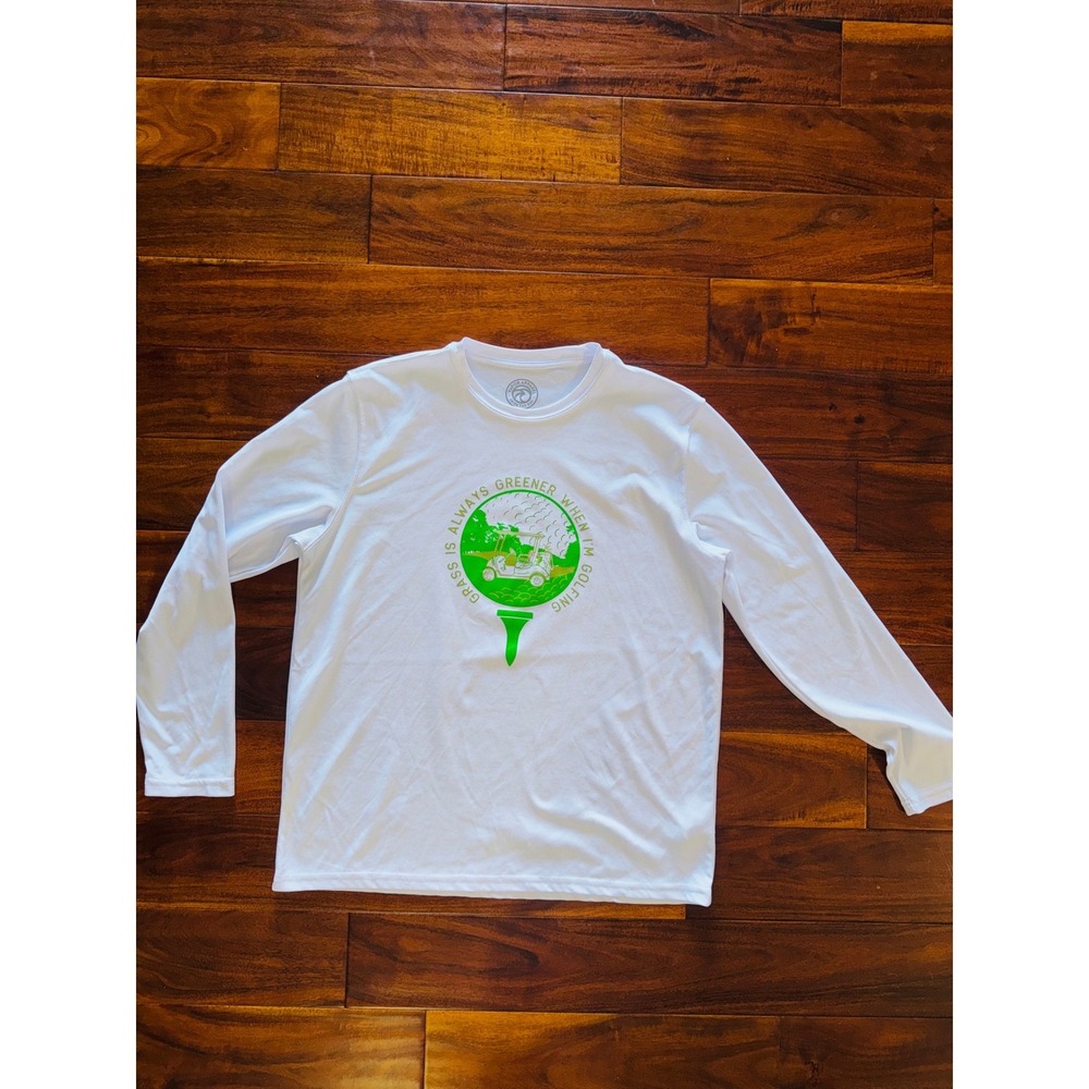 Vapor Apparel Golf Graphic Long Sleeve Shirt Mens Large White Excellent UPF 50+